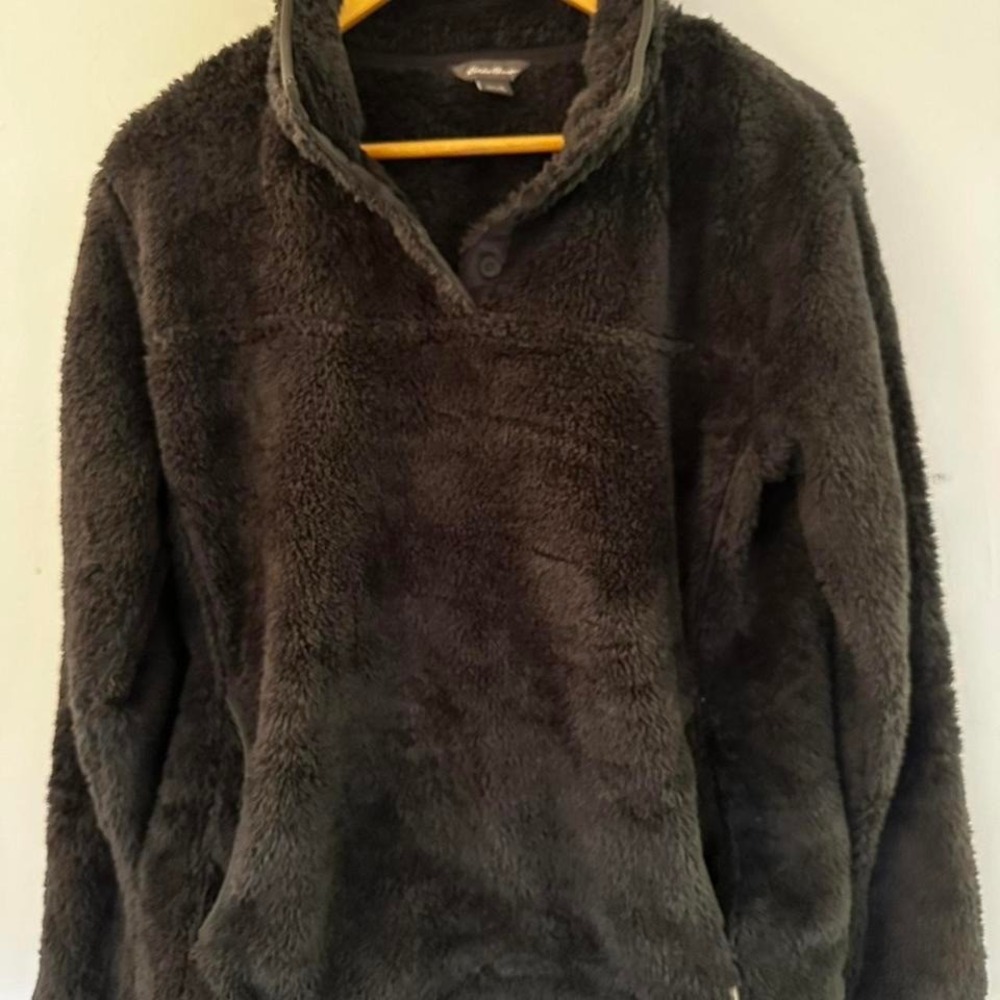 Eddie Bauer Dark Grey Fleece Sherpa 1/4 Button Sweater